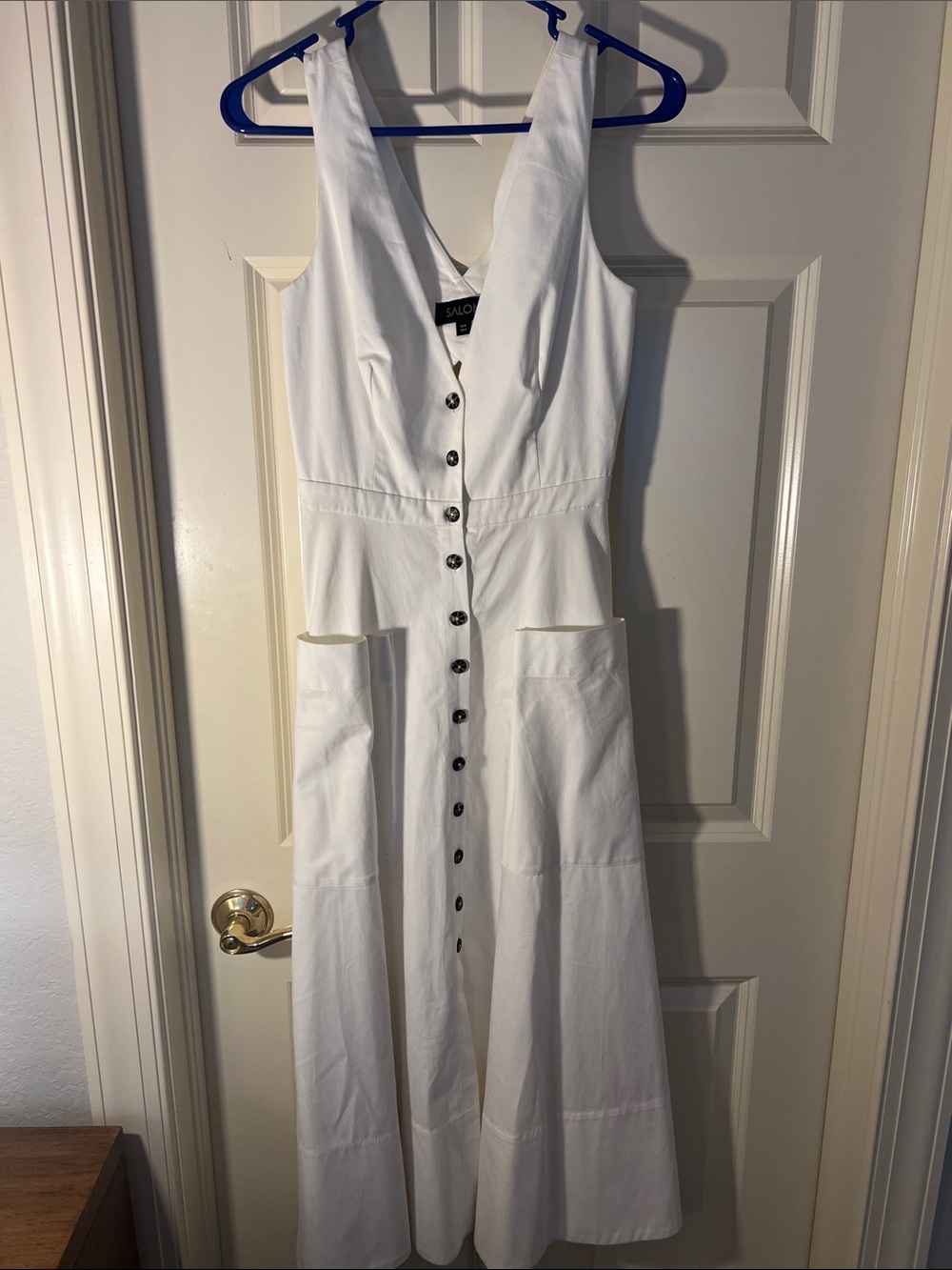 SALONI White Button-Front Maxi Dress with Front Pockets